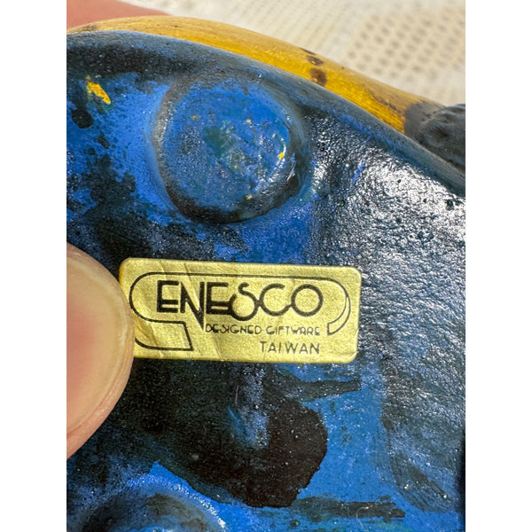 Vintage Enesco Ceramic Shoe Bank Yellow and Blue Hand Painted 1970s Retro