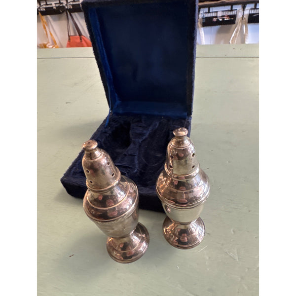 Vintage Silver Plated Salt and Pepper Shakers with Velvet Storage Box