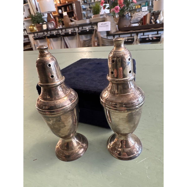 Vintage Silver Plated Salt and Pepper Shakers with Velvet Storage Box
