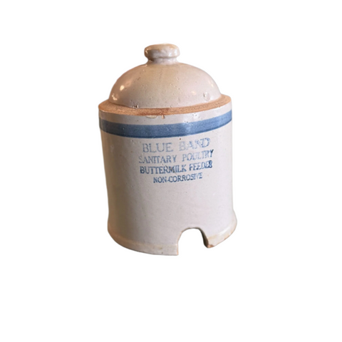 Antique Blue Band Sanitary Poultry Buttermilk Chicken Feeder Stoneware