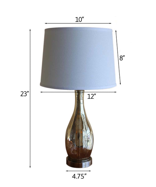 23" Teardrop Lamp Base 2 Pack, Mercury Silver/Gold Glass Table Lamp Set with White Linen Shades dimensions