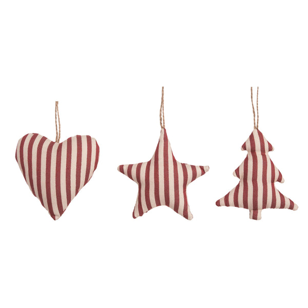 Christmas Fabric Stripe Heart/Tree/Star Ornament