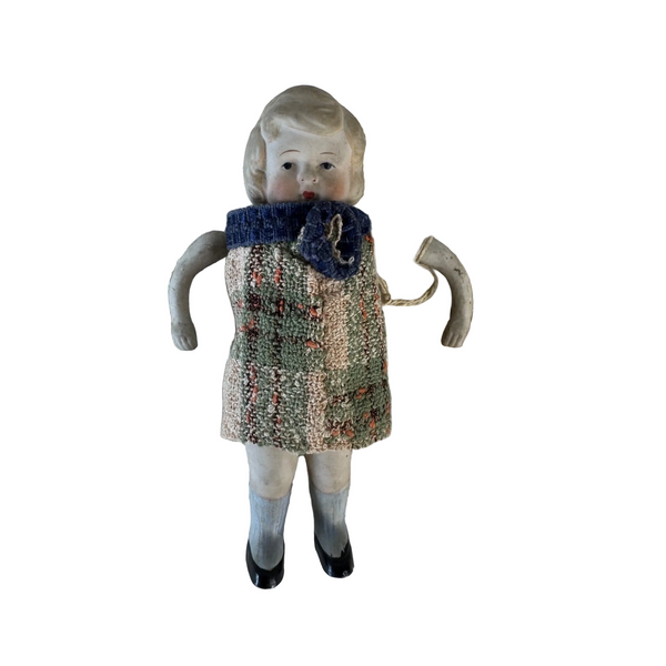 Vintage Porcelain Doll Figurine Hand Painted Japan w Handmade Woven Dress