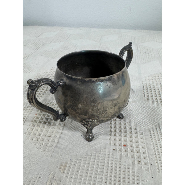 Leonard Silver Plated Vintage Sugar Bowl With Ornate Handles and Footed Design