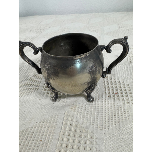 Leonard Silver Plated Vintage Sugar Bowl With Ornate Handles and Footed Design