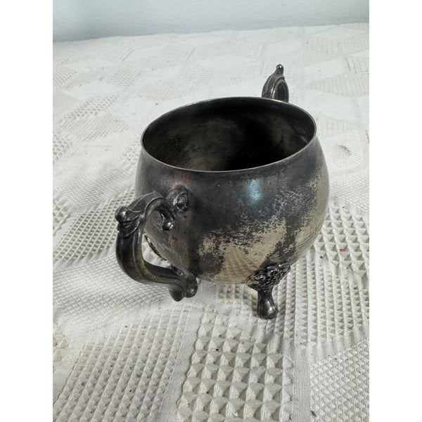 Leonard Silver Plated Vintage Sugar Bowl With Ornate Handles and Footed Design