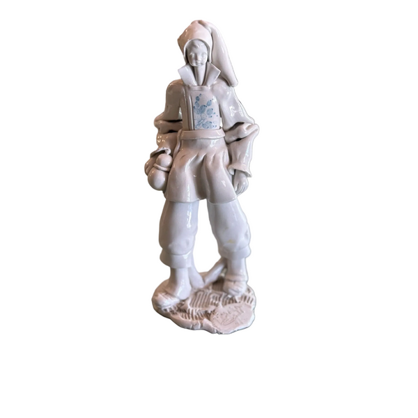 Vintage Fabio Mola Italian Boy Ceramic Figurine Handmade Italy 1988 White Blue