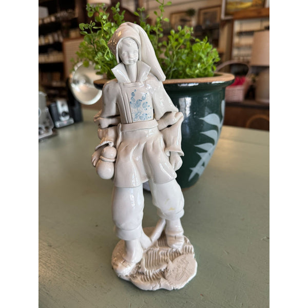 Vintage Fabio Mola Italian Boy Ceramic Figurine Handmade Italy 1988 White Blue