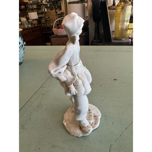 Vintage Fabio Mola Italian Boy Ceramic Figurine Handmade Italy 1988 White Blue