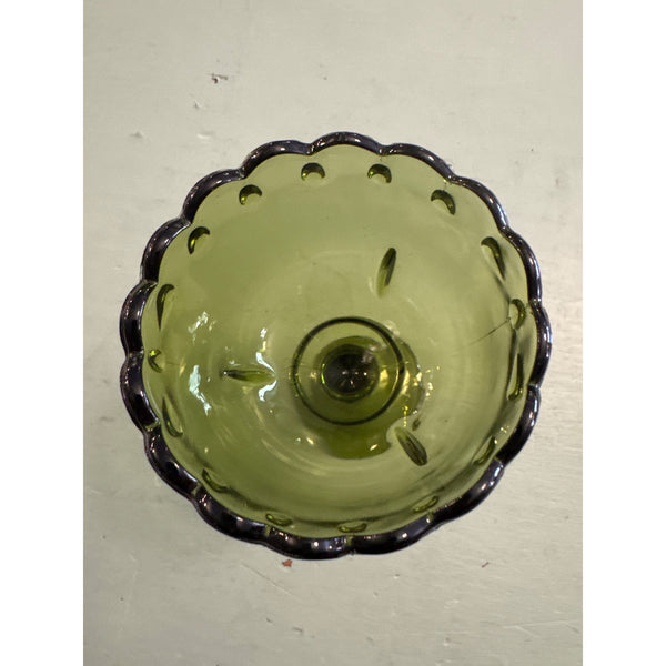 Vintage Indiana Glass Olive or Avocado Green Goblet With Scalloped Edge Pedestal