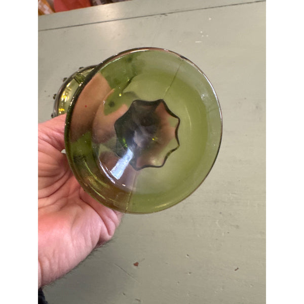 Vintage Indiana Glass Olive or Avocado Green Goblet With Scalloped Edge Pedestal