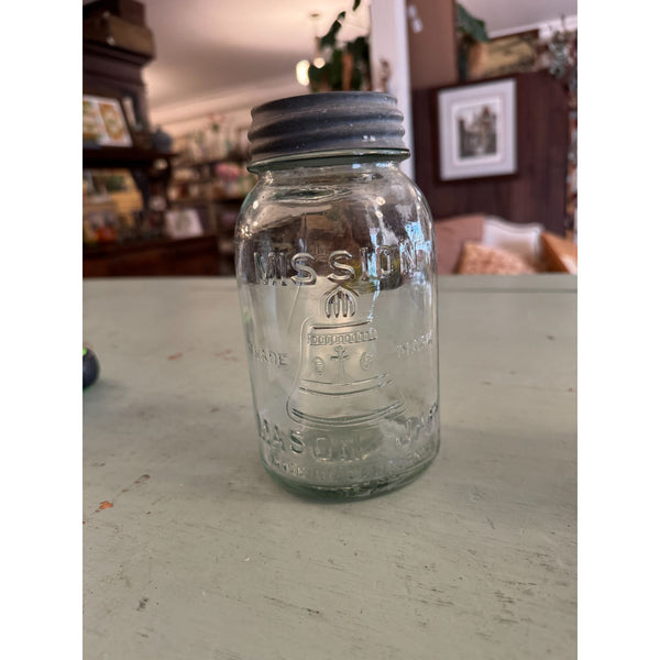Mission Bell Mason Jar Clear Glass With Lid By W I Latchford Los Angeles Vintage