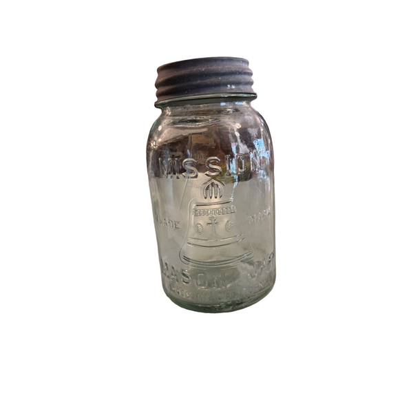 Mission Bell Mason Jar Clear Glass With Lid By W I Latchford Los Angeles Vintage