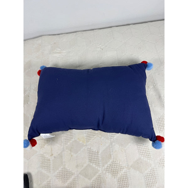 Hooray For The USA Decorative Pillow w Patriotic Pom Pom Tassels Americana