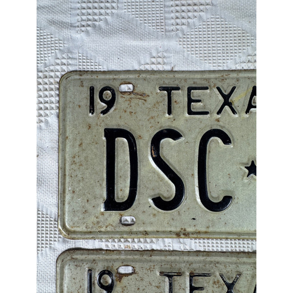 Vintage 1969 Texas License Plates Pair DSC 95 White w Embossed Black Lettering