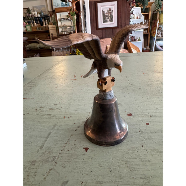 Gorham Club Limited Edition Silver Plate Club Bell w Ceramic Eagle Figurine