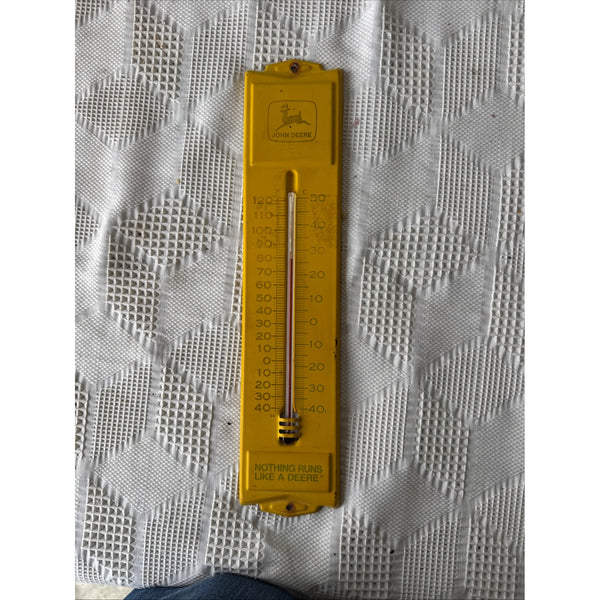 Vintage John Deere Yellow Metal Thermometer Nothing Runs Like a Deere Wall Mount