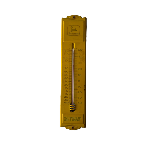 Vintage John Deere Yellow Metal Thermometer Nothing Runs Like a Deere Wall Mount
