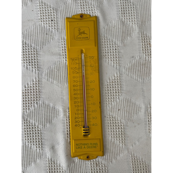 Vintage John Deere Yellow Metal Thermometer Nothing Runs Like a Deere Wall Mount