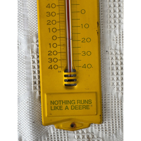 Vintage John Deere Yellow Metal Thermometer Nothing Runs Like a Deere Wall Mount