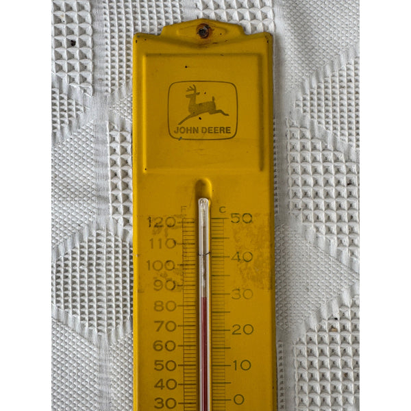 Vintage John Deere Yellow Metal Thermometer Nothing Runs Like a Deere Wall Mount