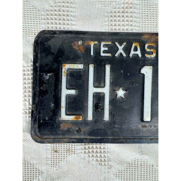 Vintage 1960 Texas License Plate Black w White Embossed Lettering EH 134 Rustic