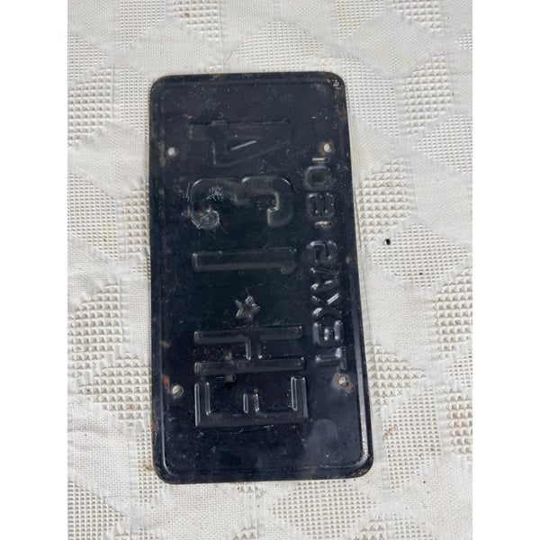 Vintage 1960 Texas License Plate Black w White Embossed Lettering EH 134 Rustic