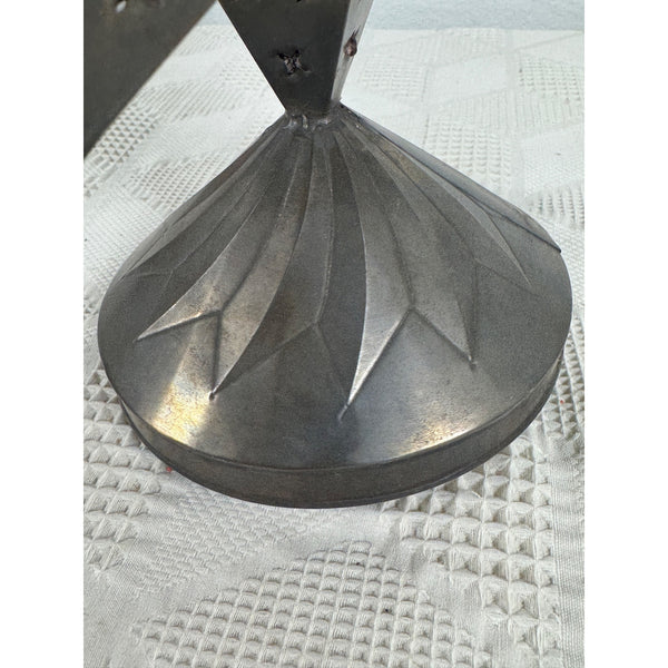 Punched Tin Star Shaped Tea Light Holder With Decorative Base Rustic Metal