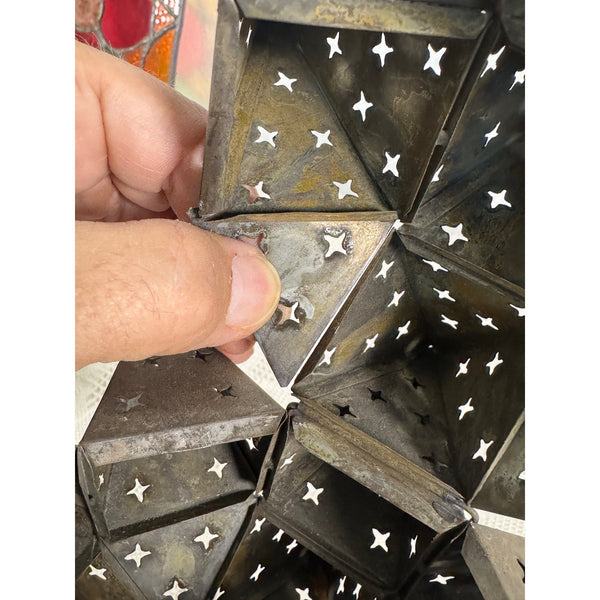 Punched Tin Star Shaped Tea Light Holder With Decorative Base Rustic Metal