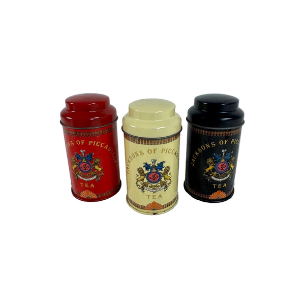 Jacksons Of Piccadilly Tea Tin Set Of 3 Metal Containers Red Yellow Black Tins