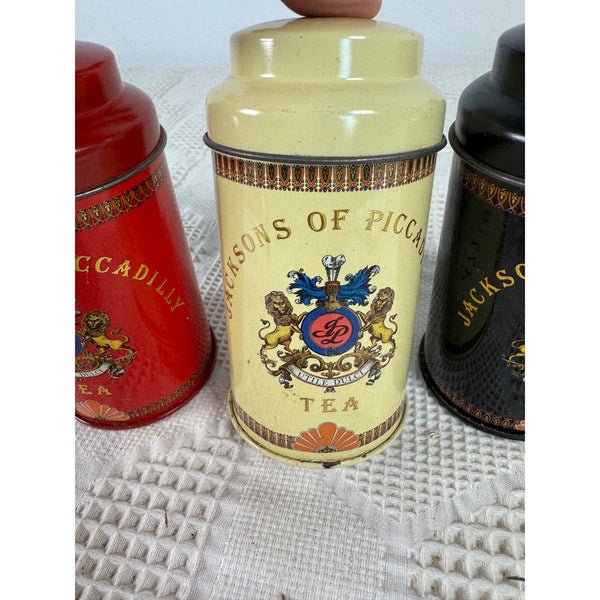 Jacksons Of Piccadilly Tea Tin Set Of 3 Metal Containers Red Yellow Black Tins