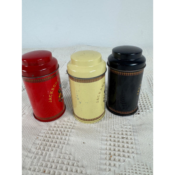 Jacksons Of Piccadilly Tea Tin Set Of 3 Metal Containers Red Yellow Black Tins