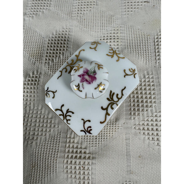 Vintage Matson Hand Painted Porcelain Trinket Box w Floral and Gold Design Japan