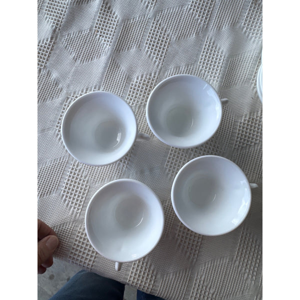 Colony Harvest Milk Glass 8 Pc Snack Set w Grape Design Vintage Indiana Glass