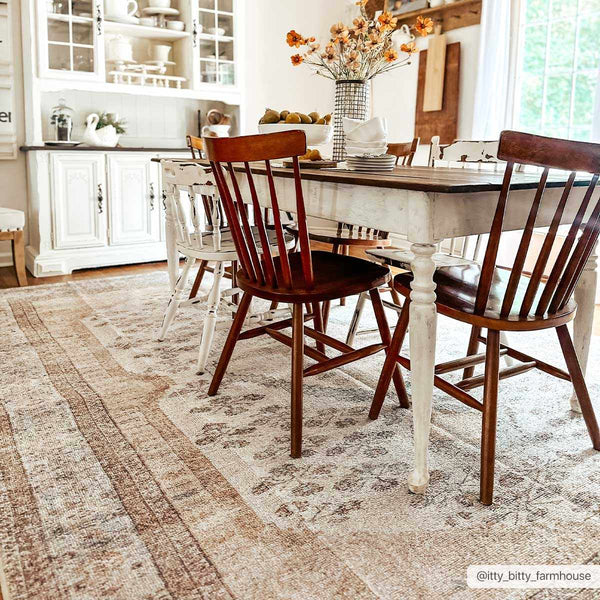 Analu Peach Washable Area Rug in dining room