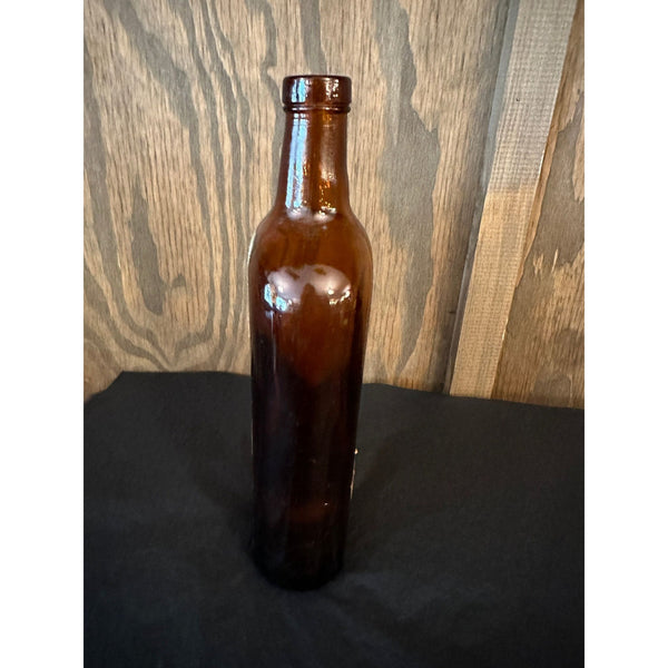 Antique Dom Benedictine D and B Amber Glass Bottle With Original Label Accents