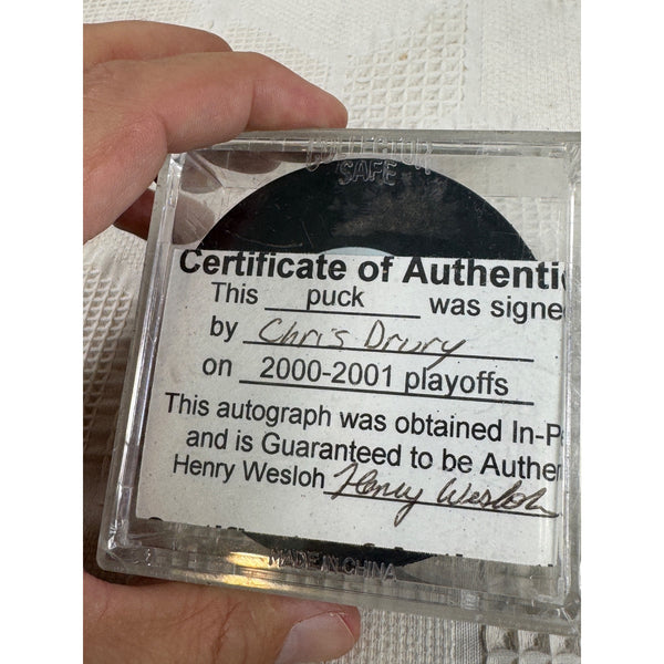 Chris Drury Autographed Colorado Avalanche Hockey Puck Certificate Authenticity