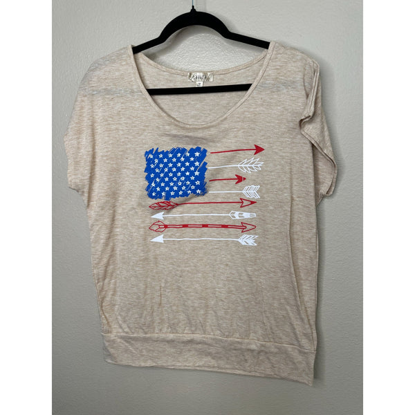 Lavish Womens Tan American Flag Shirt