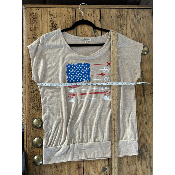 Lavish Womens Tan American Flag Shirt