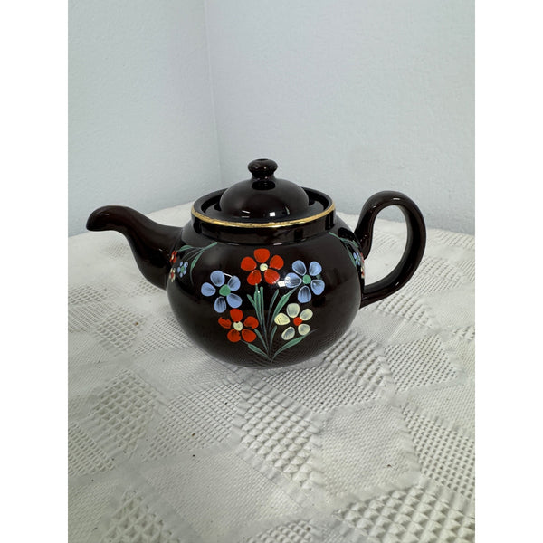 Hand Painted Ceramic Teapot w Floral Design Made In England Vintage ALB Alcock