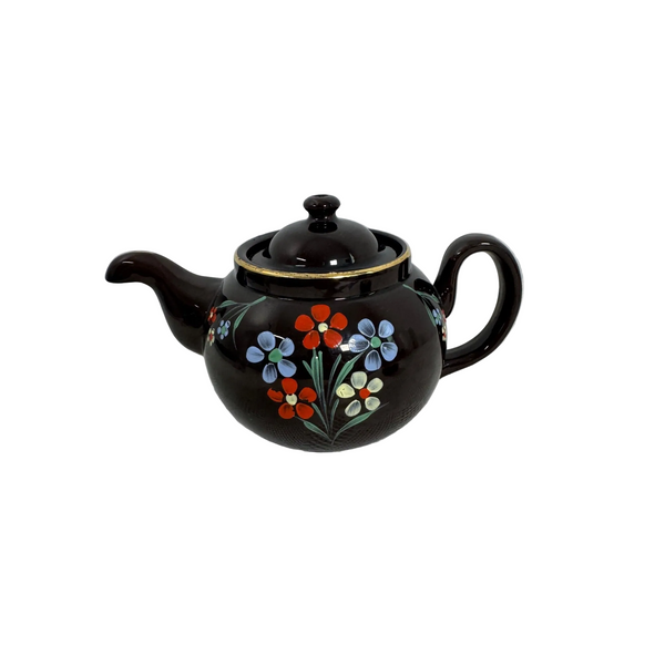 Hand Painted Ceramic Teapot w Floral Design Made In England Vintage ALB Alcock