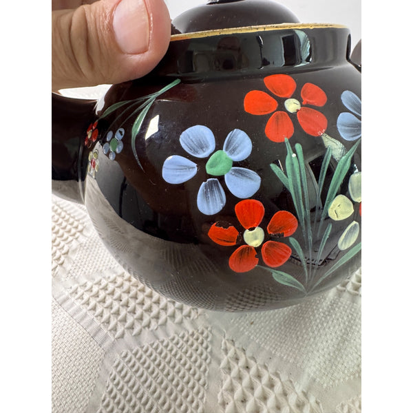 Hand Painted Ceramic Teapot w Floral Design Made In England Vintage ALB Alcock