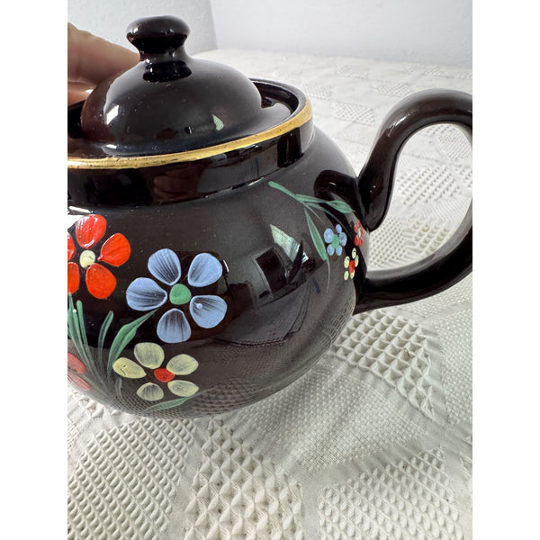 Hand Painted Ceramic Teapot w Floral Design Made In England Vintage ALB Alcock