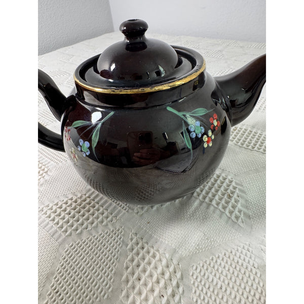 Hand Painted Ceramic Teapot w Floral Design Made In England Vintage ALB Alcock