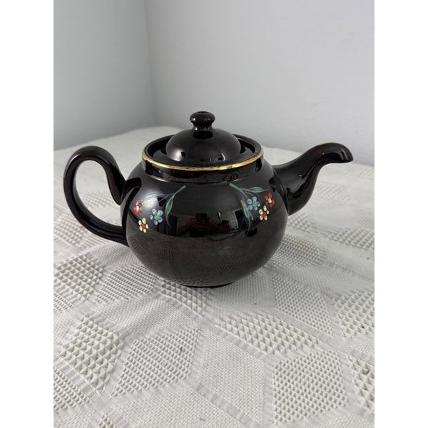 Hand Painted Ceramic Teapot w Floral Design Made In England Vintage ALB Alcock