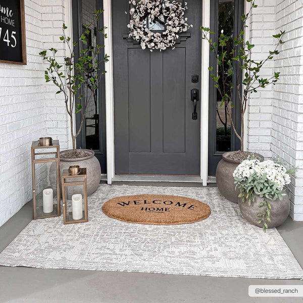 Beige Kilmacolm Outdoor Rug front porch