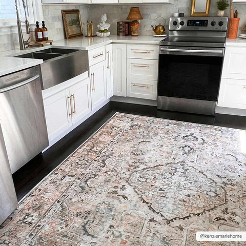 Brown Standon Vintage Washable Area Rug shown in kitchen