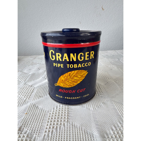 Vintage Granger Pipe Tobacco Tin Can with Lid 14 Oz Blue and Red Rough Cut