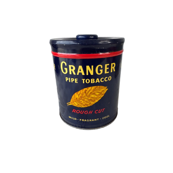 Vintage Granger Pipe Tobacco Tin Can with Lid 14 Oz Blue and Red Rough Cut 