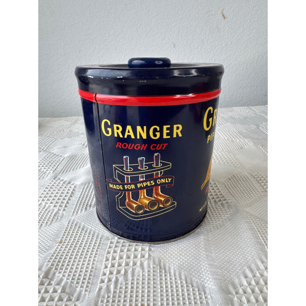 Vintage Granger Pipe Tobacco Tin Can with Lid 14 Oz Blue and Red Rough Cut